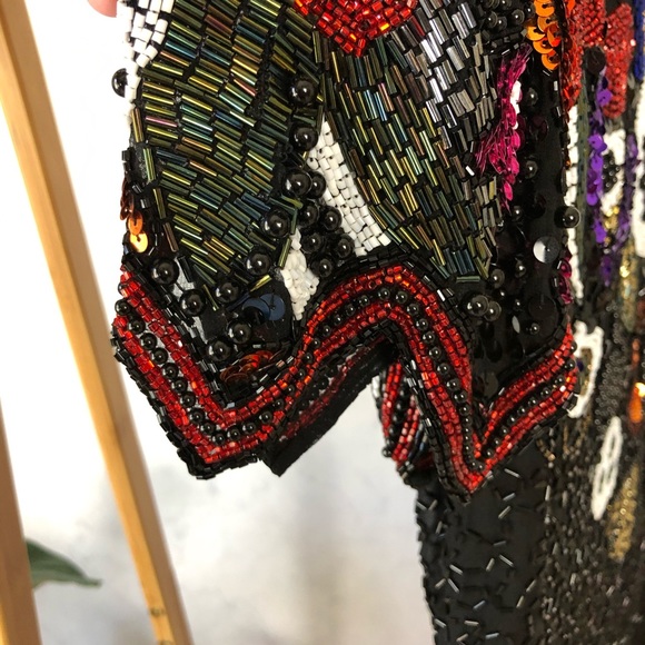 Vintage 80s Floral Sequin Formal Party Prom Dress - Picture 8 of 8